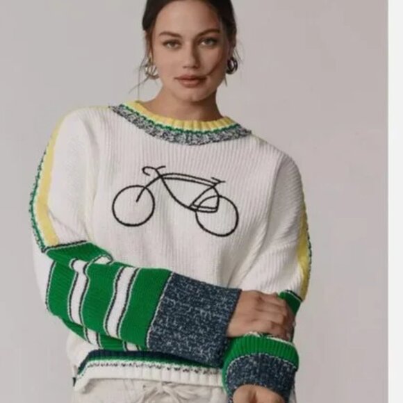 Anthropologie Daily Practice Le Tour Crop Crew-Neck Sweater XS Bike Cycling - Picture 1 of 3
